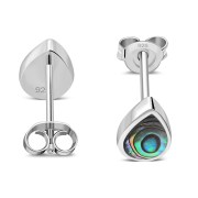 Abalone Shell Pear Shaped Drop Silver Stud Earrings, e150